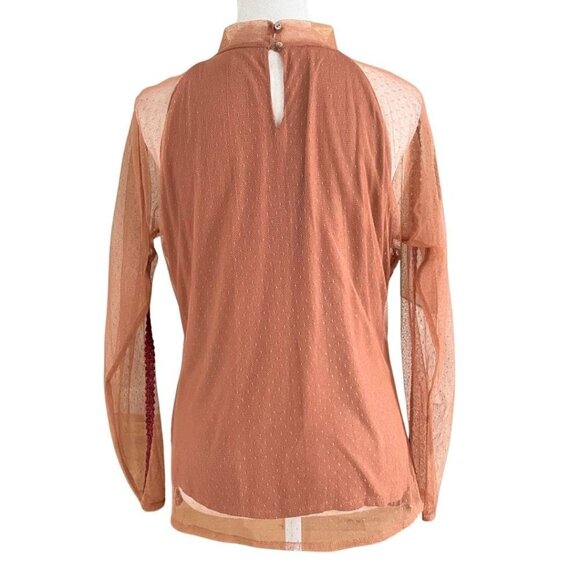 SUNDANCE JOURDAN BURGUNDY PEACH BEADED SEQUIN SHEER TOP - M - Picture 3 of 9